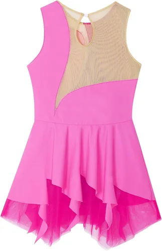 Vista 6 de YiZYiF Vestido de patinaje sobre hielo sin mangas con diamantes de imitación para niñas y niñas, vestido de baile de patinaje sobre ruedas, disfraz