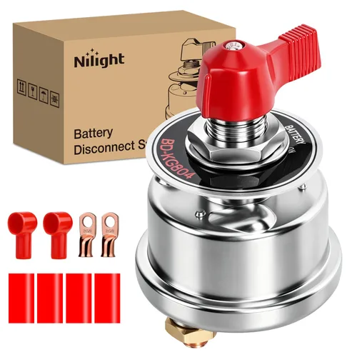 Vista 11 de Nilight Battery Disconnect Switch with Waterproof Key and Cover 12V 24V On Off Battery Master Isolator Cut Off Power Kill Switch for Car Marine Boat