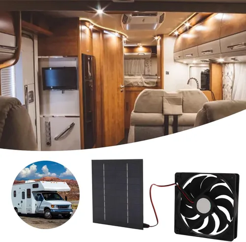 Vista 4 de Keenso Kit de panel solar y ventilador para RV, mini ventilador de 5 V, 2 A, 10 W, kit de ventilador solar para RV, yate, invernaderos, casas