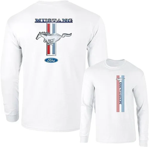 Vista 10 de Ford Mustang Pony Racing Stripe 5.0 Muscle Cars Camiseta de manga larga con estampado delantero y trasero Azul marino