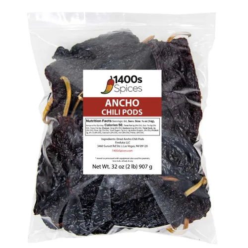 Vista 5 de Pimientos secos de chile ancho de 1 libra, pimientos mexicanos enteros, chile seco ancho por 1400s Spices