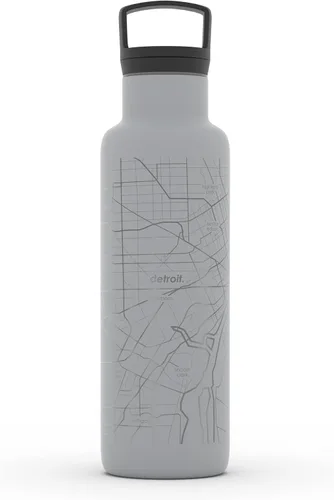 Vista 160 de Well Told Botella de agua aislada con mapa de Washington DC grabado, botella de acero inoxidable grabada (21 onzas, blanco) botella aislada de mapa
