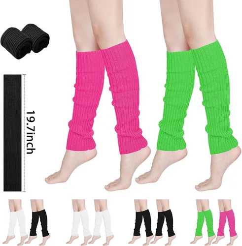 Vista 5 de Buauty Calentadores de piernas para mujer, traje de los años 80 y 90, calcetines de pierna acanalados de neón a la moda, accesorios de neón Y2K