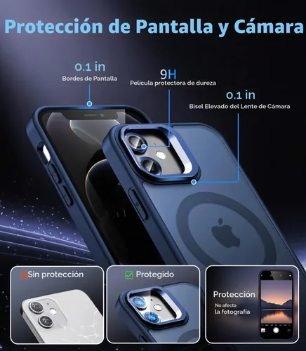 Vista 6 de Funda magnética para iPhone 11 con soporte, compatible con Magsafe, protección militar y protector de lente de cámara, funda translúcida mate, azul