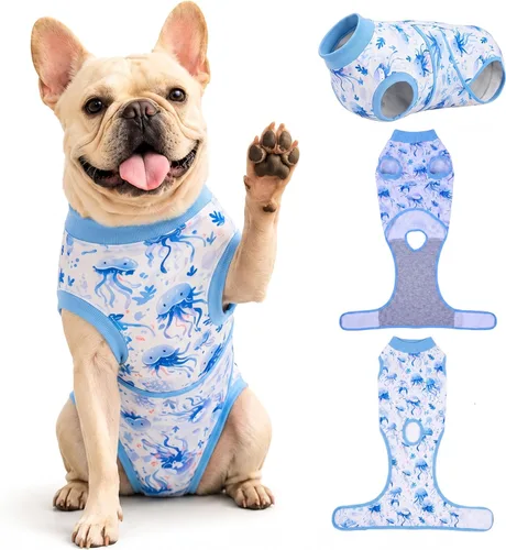 Vista 11 de PetWarm Traje de cirugía para perros, traje de recuperación quirúrgica para perros hembras y hombres, mameluco para perros, camisa de recuperación