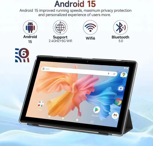 Vista 2 de Tablet Android 15, 10 pulgadas 8 GB RAM+64 GB ROM+1 TB Expand, procesador de cuatro núcleos de 1.8 GHz, tabletas 2 en 1