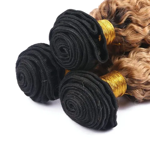 Vista 5 de Paquete 1B27 de Cabello Humano Rizado Crespo Rubio Miel de Dos Tonos Ombré Rubio Paquetes de Cabello Humano 8 10 12 Pulgadas Paquete Rizado Ombré