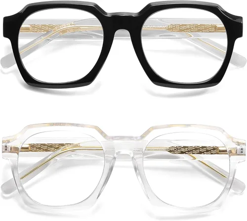 Vista 8 de AMOMOMA - Paquete de 2 gafas de lectura retro cuadradas para mujeres y hombres, montura de ordenador con bisagra de resorte y protección contra luz