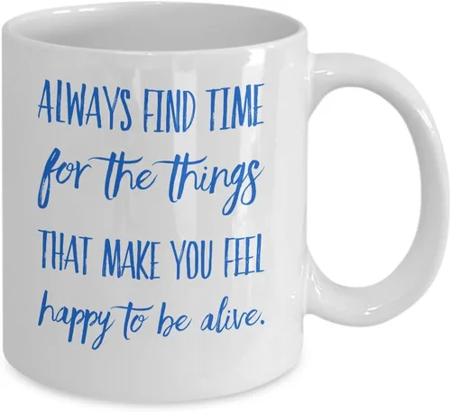 Vista 2 de SpreadPassion Tazas de café feliz, siempre encuentra tiempo para las cosas que te hacen sentir feliz de estar vivo, regalo único