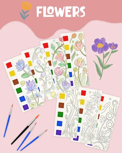 Vista 4 de Vileafy Libro de pintura de acuarela de flores de primavera para adultos y niños, pintura sin desorden con actividad artística acuática, diversión