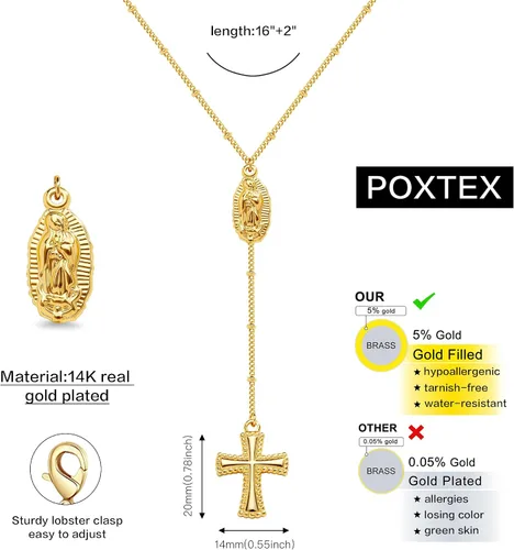 Vista 69 de Collar de cruz para mujeres y niñas, delicado chapado en oro de 14 quilates, gargantilla con dije de cruz que no se deslustra, impermeable, moderno