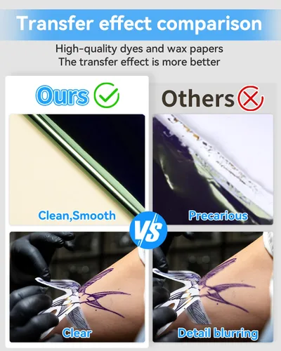 Vista 5 de Phomemo 35 hojas de papel para plantillas de tatuaje, papel de transferencia para tatuar, compatible con Itari M08F, TP81, TP83, A886, A887