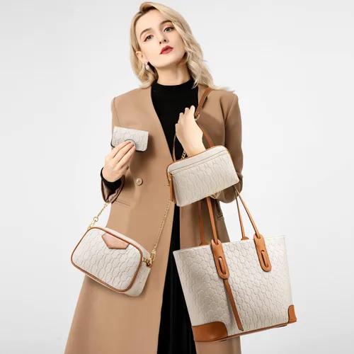 Vista 2 de Bolso de mano de moda para mujer, bolso de hombro, asa superior, juego de 4 piezas