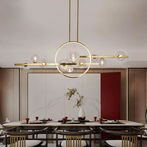 Vista 2 de Luces de isla de 10 luces para cocina, candelabros modernos para comedor, iluminación de isla de cocina, lámpara colgante lineal con varillas