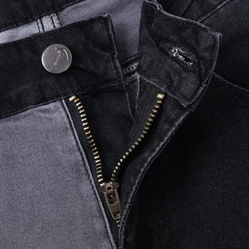 Vista 3 de vanberfia - Pantalones elásticos de cintura media para mujer, diseño retazos de mezclilla