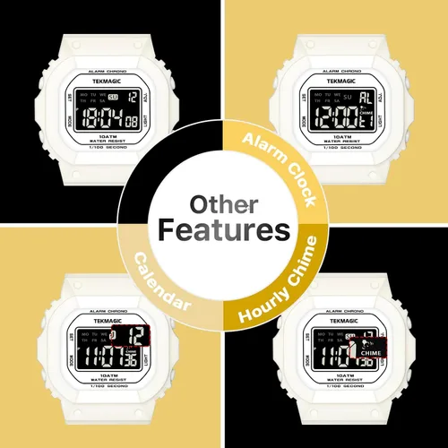 Vista 6 de Reloj deportivo resistente al agua de 10 ATM para mujeres y niñas, natación y buceo, reloj despertador, cronómetro, temporizador, hora doble