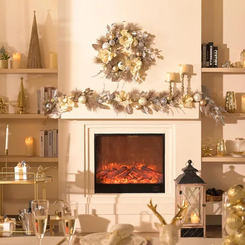 Vista 2 de Valery Madelyn Corona de Navidad de 24 pulgadas preiluminada para puerta delantera con luces, corona de Navidad iluminada plegable para exteriores