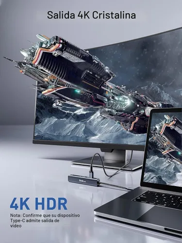 Vista 4 de Hub USB C Ethernet, adaptador multipuerto USB C 5 en 1 a 4K HDMI