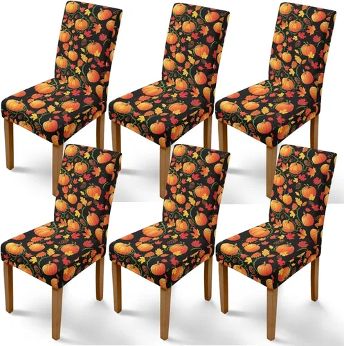 Vista 32 de Rnyleeg Juego de 1 fundas para sillas de comedor de otoño, diseño de hojas, para sala de estar, sin brazos, funda elástica para silla de cóctel