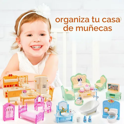 Vista 6 de HAPGFS Set de 45 piezas de muebles de casa de muñecas, accesorios para juego de simulación, dormitorio, sala de estar, baño, cocina, muebles mini