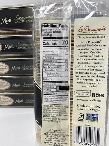 Vista 3 de La Panzanella Artisan Crackers Mini Croccantini Pan plano gourmet de pimienta agrietada con kit Kokobunch de 6 onzas (paquete de 6)
