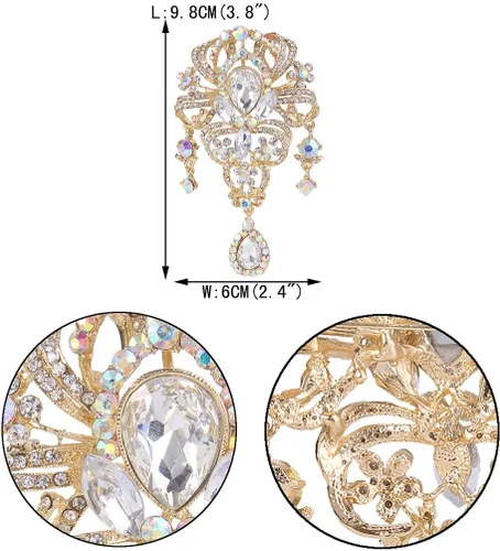 Vista 4 de EVER FAITH Broche de cristal austriaco de 3.8 pulgadas estilo vintage con forma de lágrima