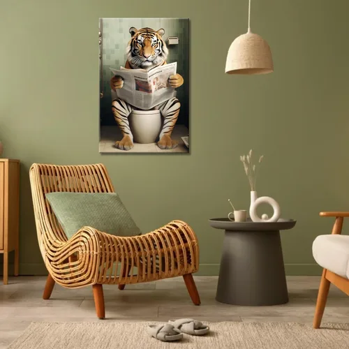 Vista 32 de GLOKAKA Lienzo decorativo para baño, diseño divertido de alpaca sentado en el inodoro, leyendo periódico, arte de pared, humor, granja, animal, arte