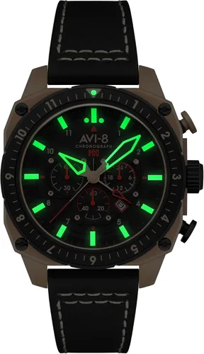 Vista 12 de AVI-8 Hawker Hunter AV-4100 - Reloj de cuarzo japonés para hombre con esfera de 1.693 in con correa de cuero