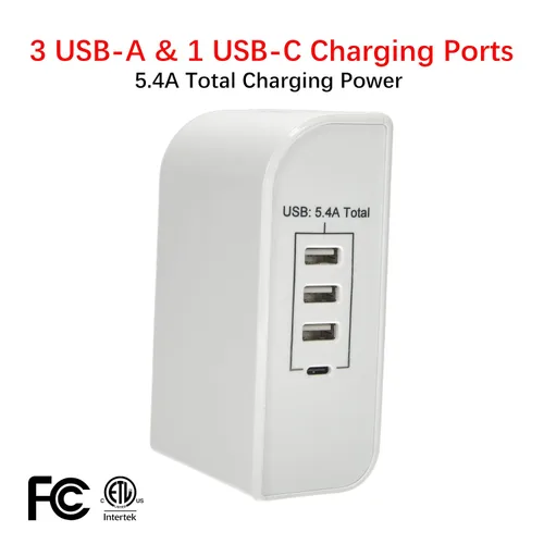Vista 5 de Protector de sobretensiones de 3 salidas laterales de 1200 julios con 3 puertos USB-A y cargadores USB-C de 1 puerto, CP30009