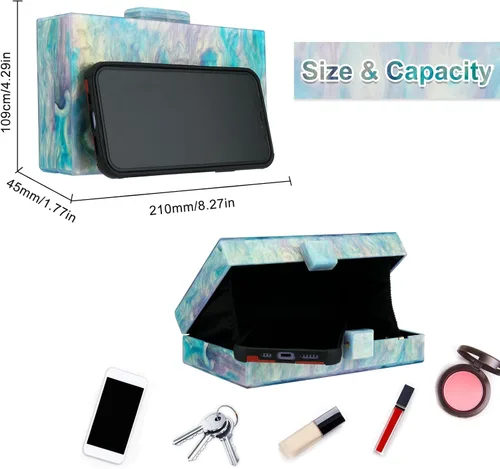 Vista 2 de YYW Monederos de mano de acrílico para mujer de boda bolso cruzado de noche multicolor con cadena desmontable