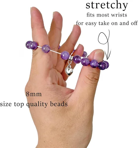 Vista 6 de Bolinailo Pulseras de cuentas de piedra de cristal curativo para mujeres y hombres, pulsera de piedras preciosas naturales, 0.315 in antiansiedad
