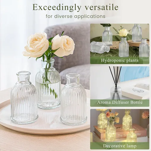 Vista 4 de DOMESTAR - 16 jarrones pequeños de 3.8 pulgadas para flores Florero de cristal para centros de mesa, recepción de boda, decoración moderna