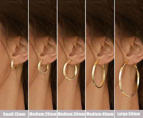 Vista 3 de Aretes de aro para mujer, aros planos chapados en oro de 14 quilates Dorado