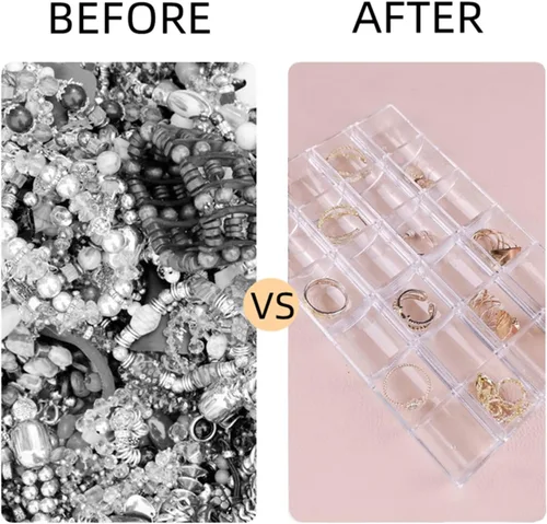 Vista 3 de Organizador de joyas de 2 capas para mujer organizador de aretes bandeja organizadora de viaje pequeña caja acrílica para pulseras aretes anillos