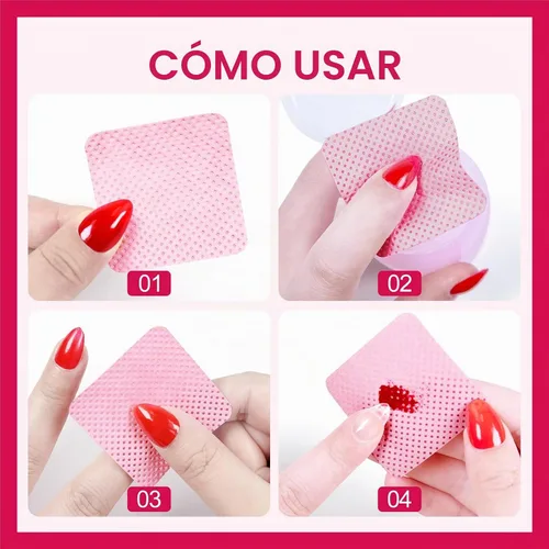 Vista 5 de 1200 toallitas de uñas sin pelusas, toallitas quitaesmalte de uñas Rosa 02