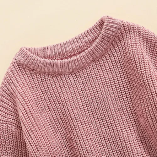 Vista 5 de Suéter tejido de manga larga con cuello redondo para bebé y niña, sudadera cálida para otoño e invierno