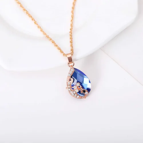 Vista 6 de Ezing Conjunto de collar de cristal de lágrima chapado en oro para mujer, anillos y pendientes