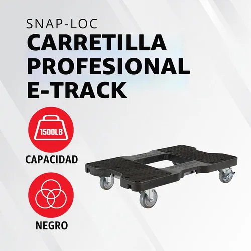Vista 2 de Plataforma móvil Snap-Loc negra (EE.UU) con 1500 lb de capacidad, estructura de acero, ruedas de 4” y correa de sujeción opcional