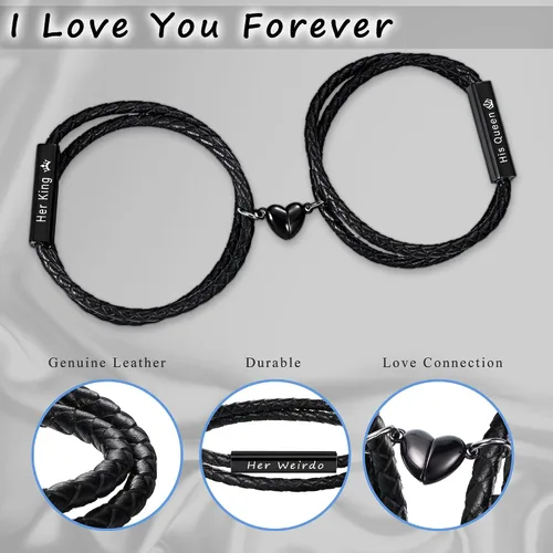 Vista 3 de Pulseras para parejas para mujeres, regalos para hombres, aniversario de boda, regalos de nacimiento para novio, novia, pulsera a juego, 2 piezas