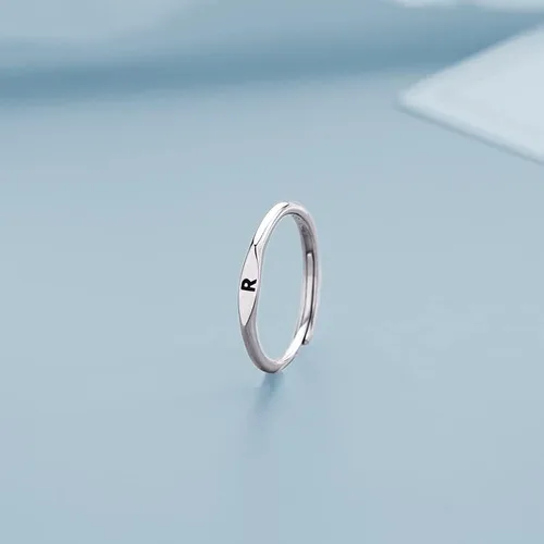 Vista 9 de Anillo de inicial para mujer, lindo anillo ajustable con letras mayúsculas de plata apilable