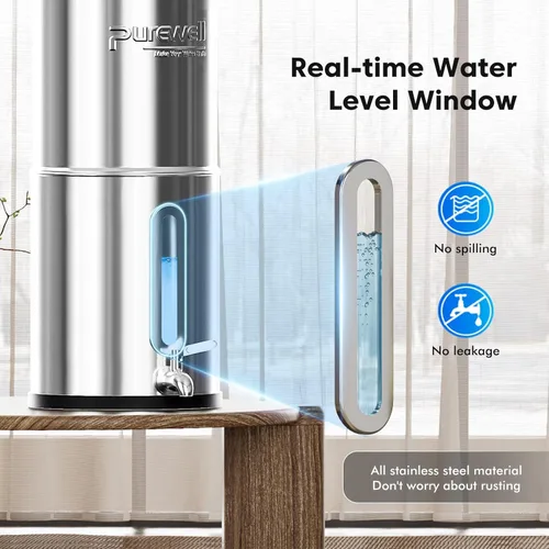 Vista 7 de Purewell Sistema de filtro de agua por gravedad, ultrafiltración portátil de acero inoxidable de 3,8 L (0,01 μm) para supervivencia, campamento