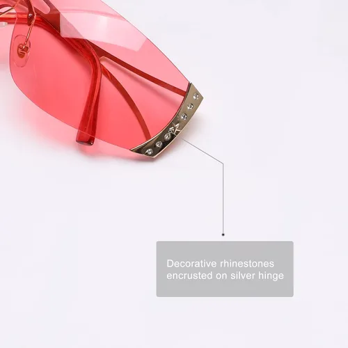 Vista 4 de Gafas de sol Y2K envolventes para mujeres y hombres, gafas de sol con parte superior plana, gafas de sol futuristas sin marco con lentes degradadas