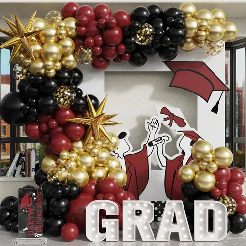 Vista 9 de Kit de arco de globos de graduación de 163 piezas, decoraciones de graduación 2026 con globos negros, dorados, azules y blancos, tapa de graduación