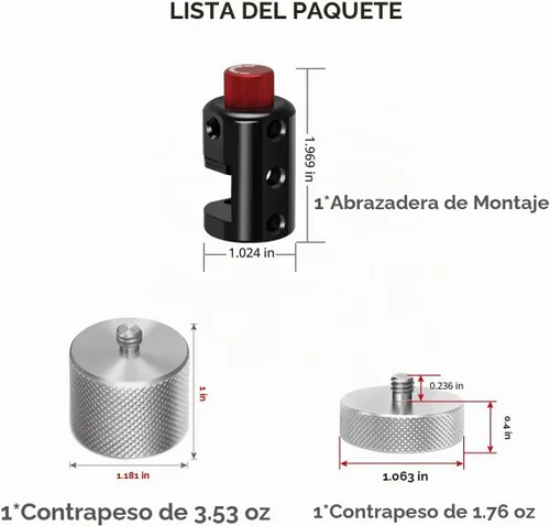 Vista 7 de Kit de contrapeso universal de cardán, abrazadera de montaje y contrapesos de 1.76 oz y 3.53 oz, soporte de peso de equilibrio de cardán
