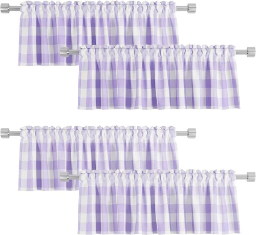 Vista 11 de 4 cenefas de cuadros de búfalo para ventanas de sala de estar, 16 pulgadas de largo, diseño clásico a cuadros a cuadros para dormitorio, baño