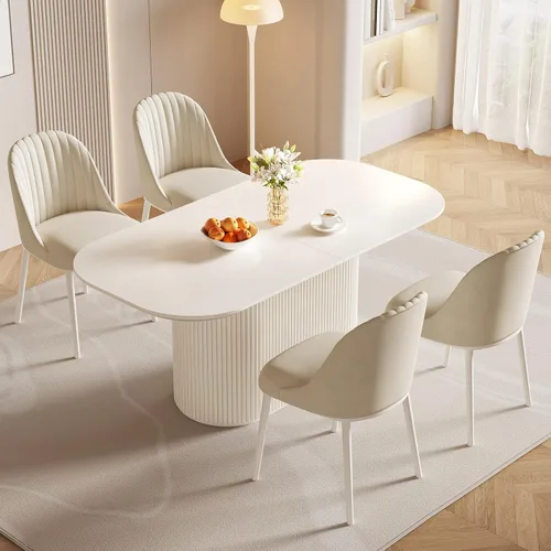 Vista 25 de Mesa de comedor ovalada de 63 pulgadas para 2-6 personas, mesa de cocina negra moderna, mesa de comedor rectangular de lujo, mesa de comedor
