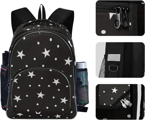 Vista 4 de ALAZA Star and Polka Dots Abstract Black White Retro Business Travel Senderismo Camping Mochila Pack para hombres y mujeres