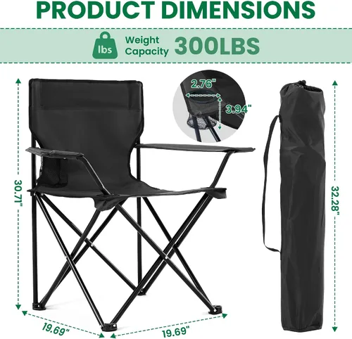 Vista 3 de Paquete de 2 sillas plegables de camping con soporte para tazas, sillas plegables portátiles de césped de 300 libras para adultos, sillas de playa