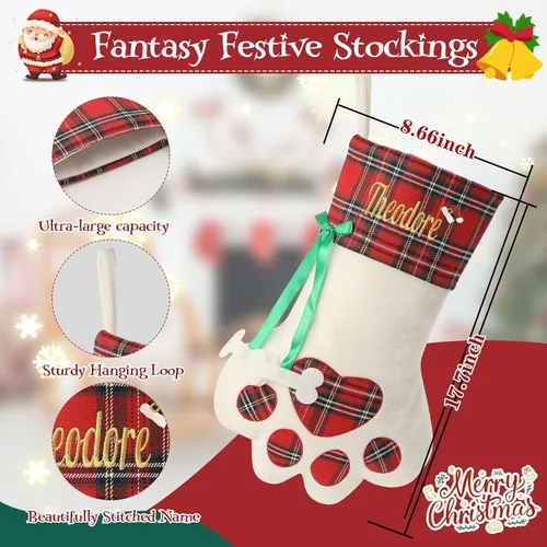 Vista 2 de 1 Pack Personalized Christmas Stockings for Kids,Custom Embroidered Name+Logo Pattern Burlap Plaid 3D Xmas Stockings 18'',Family Decoration 3d-04