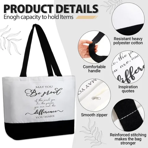 Vista 3 de Silkfly 32 piezas inspiradoras bolsa de lona con cremallera reutilizable motivacional bolsa de maquillaje conjunto para mujeres, amigas compañeras